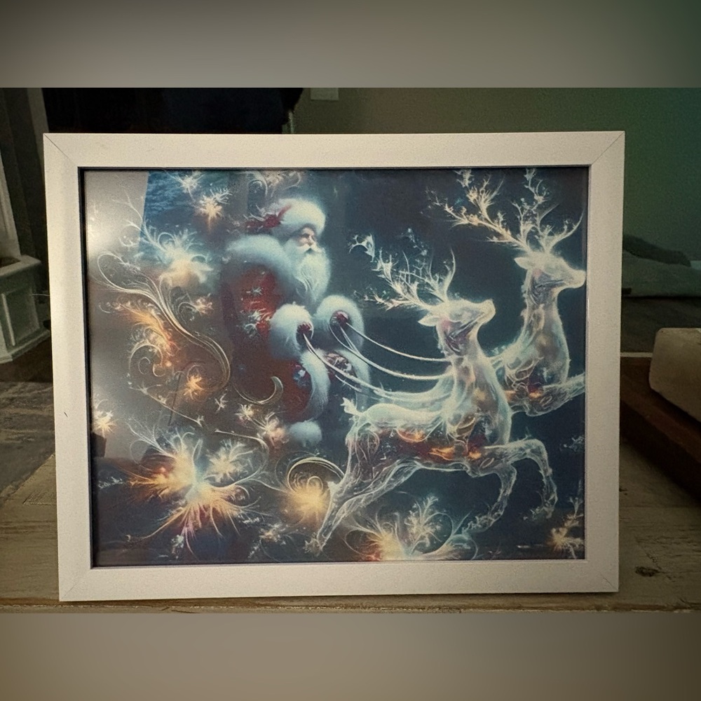 Framed Santa and Reindeer Holiday Decor